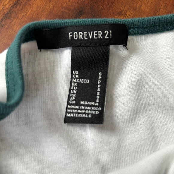 Forever 21 White Tee with Green Trim - Picture 2 of 3